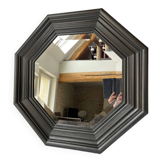 Octagonal beveled wooden mirror