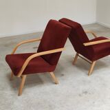 Pair of Czech burgundy brown velvet armchairs 1970