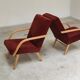 Paire de fauteuils Tchèques en velours marron-bordeaux 1970