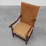 18th-Century Belgian Baroque Armchair in Wood and Leather, Louis XIV Period