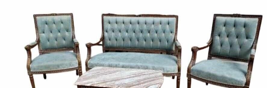 Sofa and armchair set with coffee table