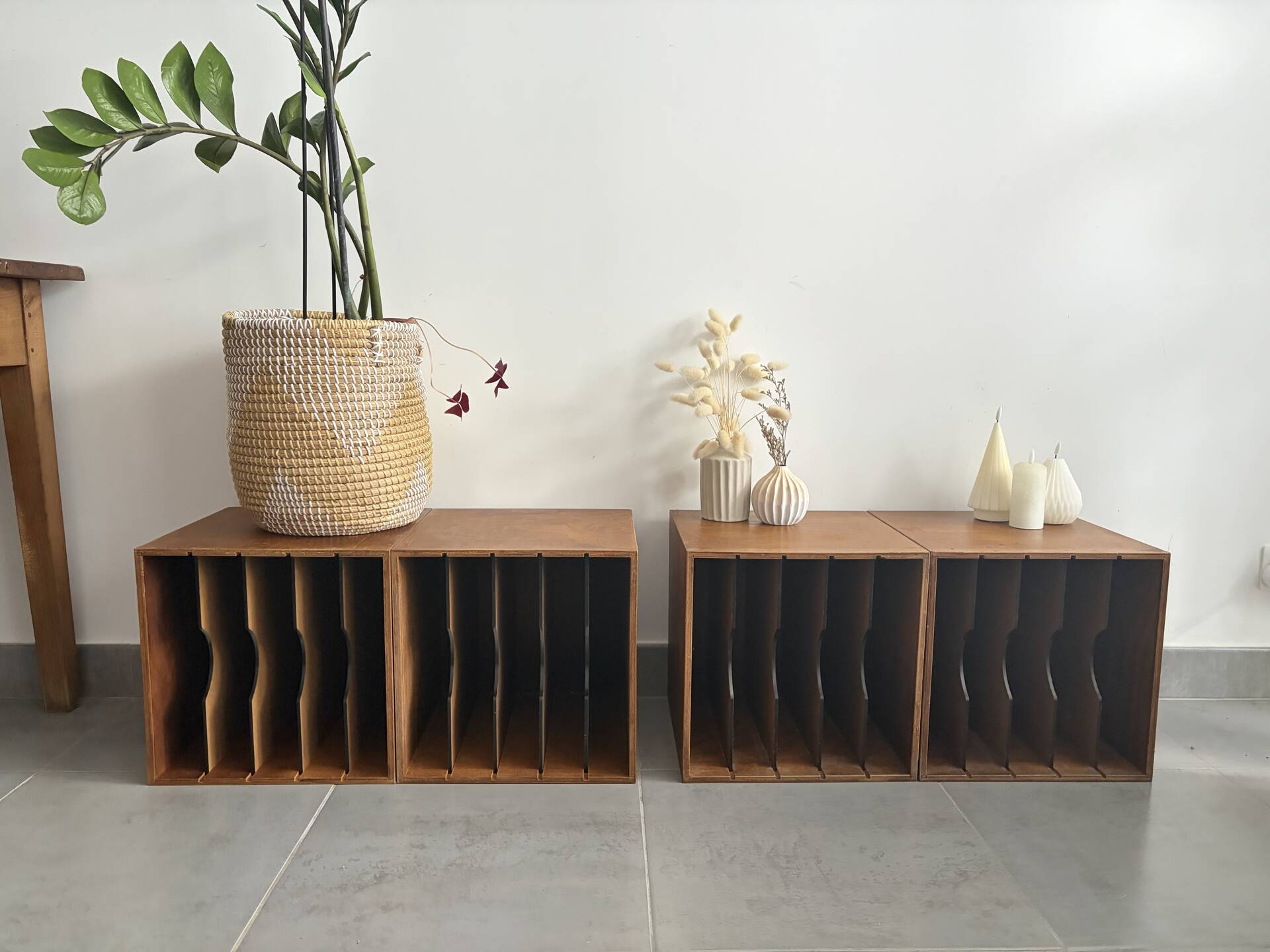 Set of 4 vintage wooden vinyl boxes