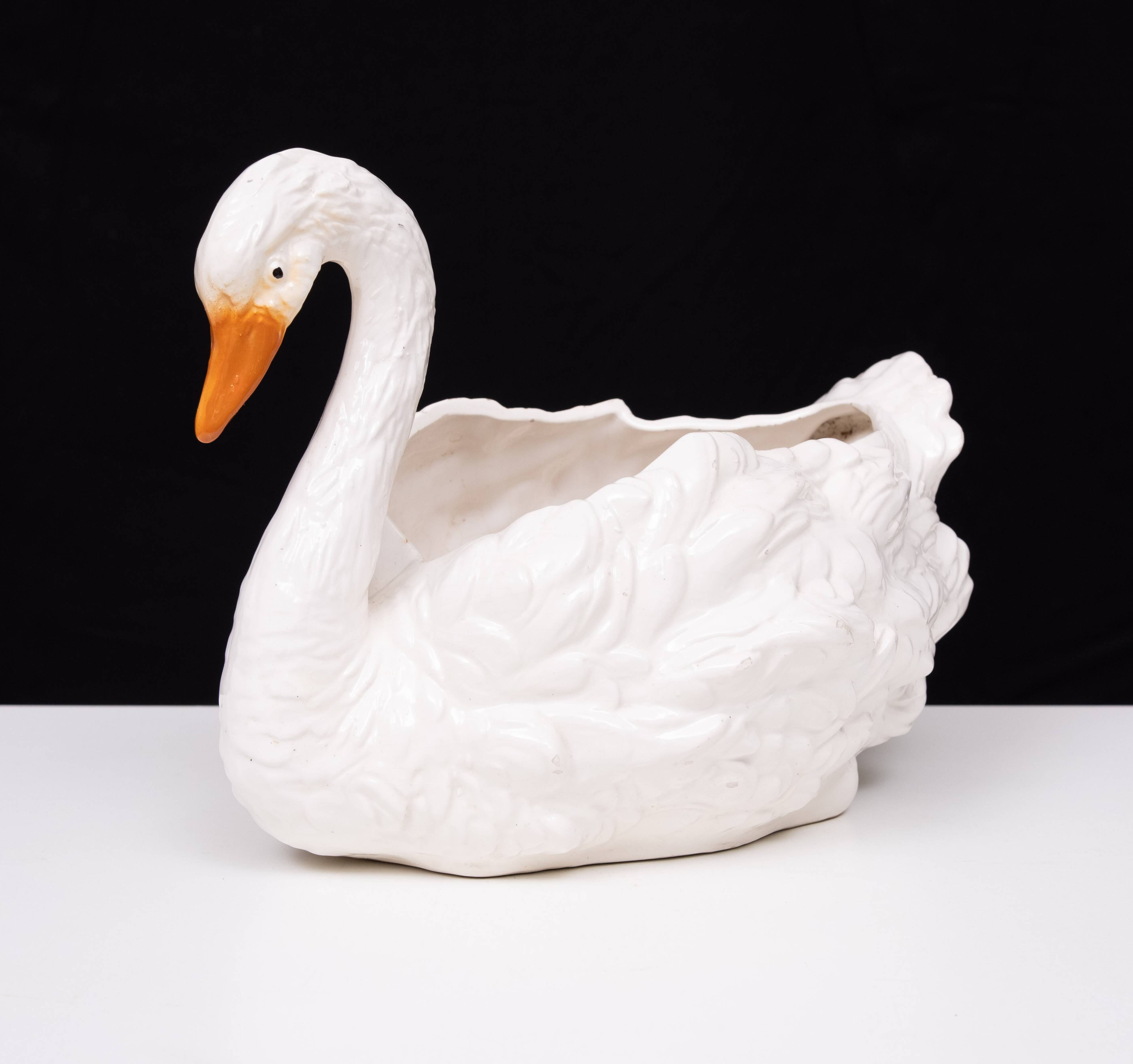 Antique Capodimonte Ceramic Swan jardiniere 1880