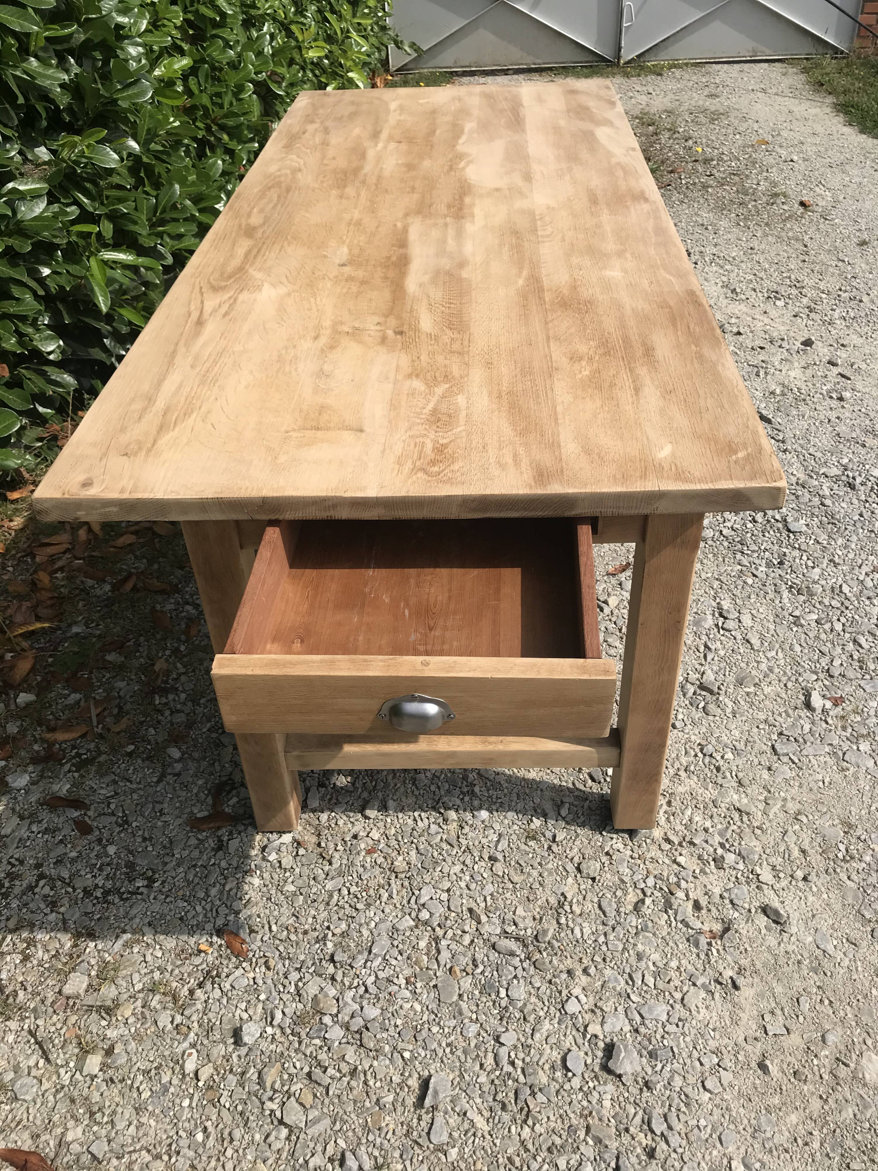 Solid oak farm table with drawer