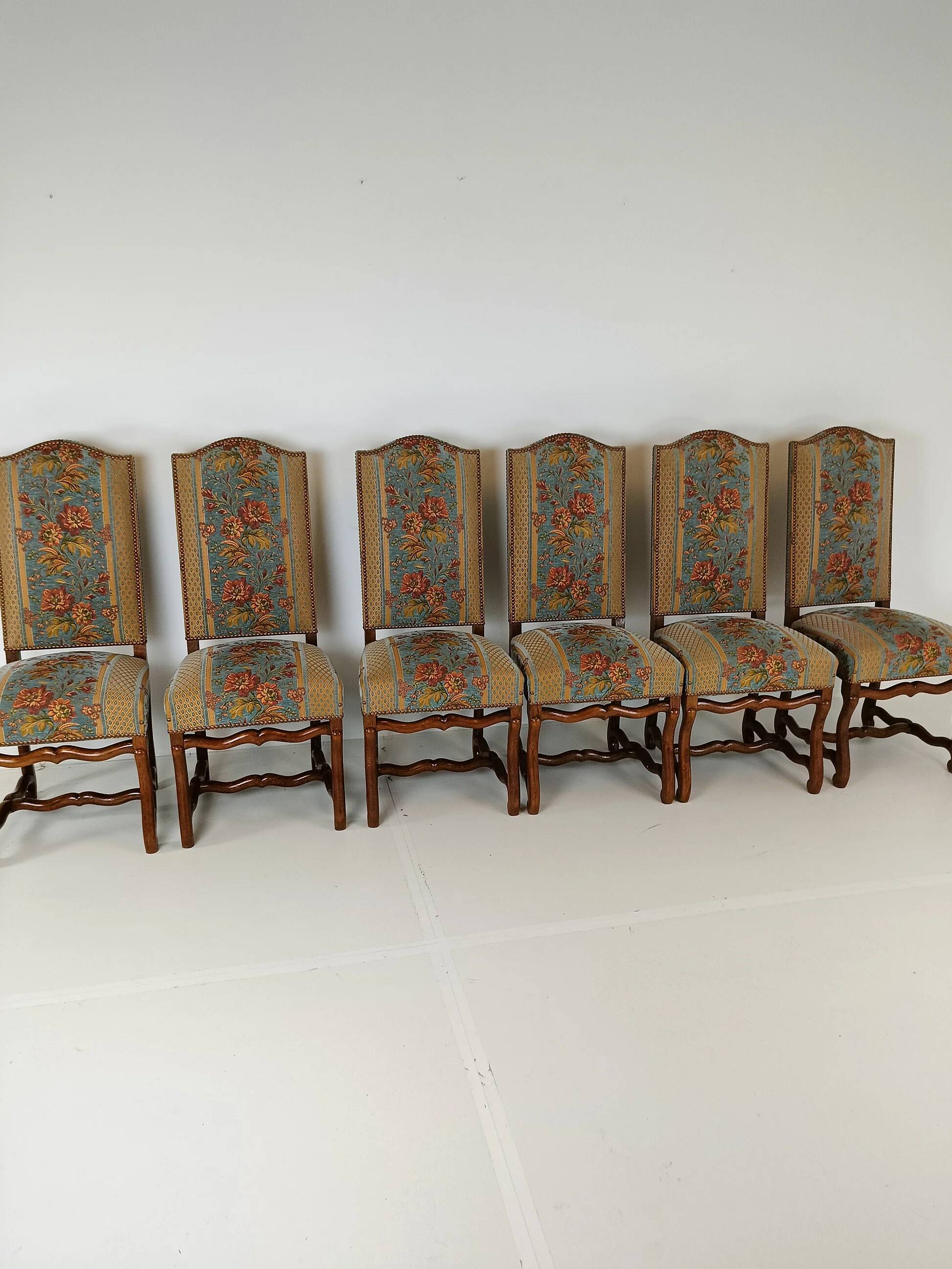 Beech Os De Mouton tapestry chairs (set of 6)