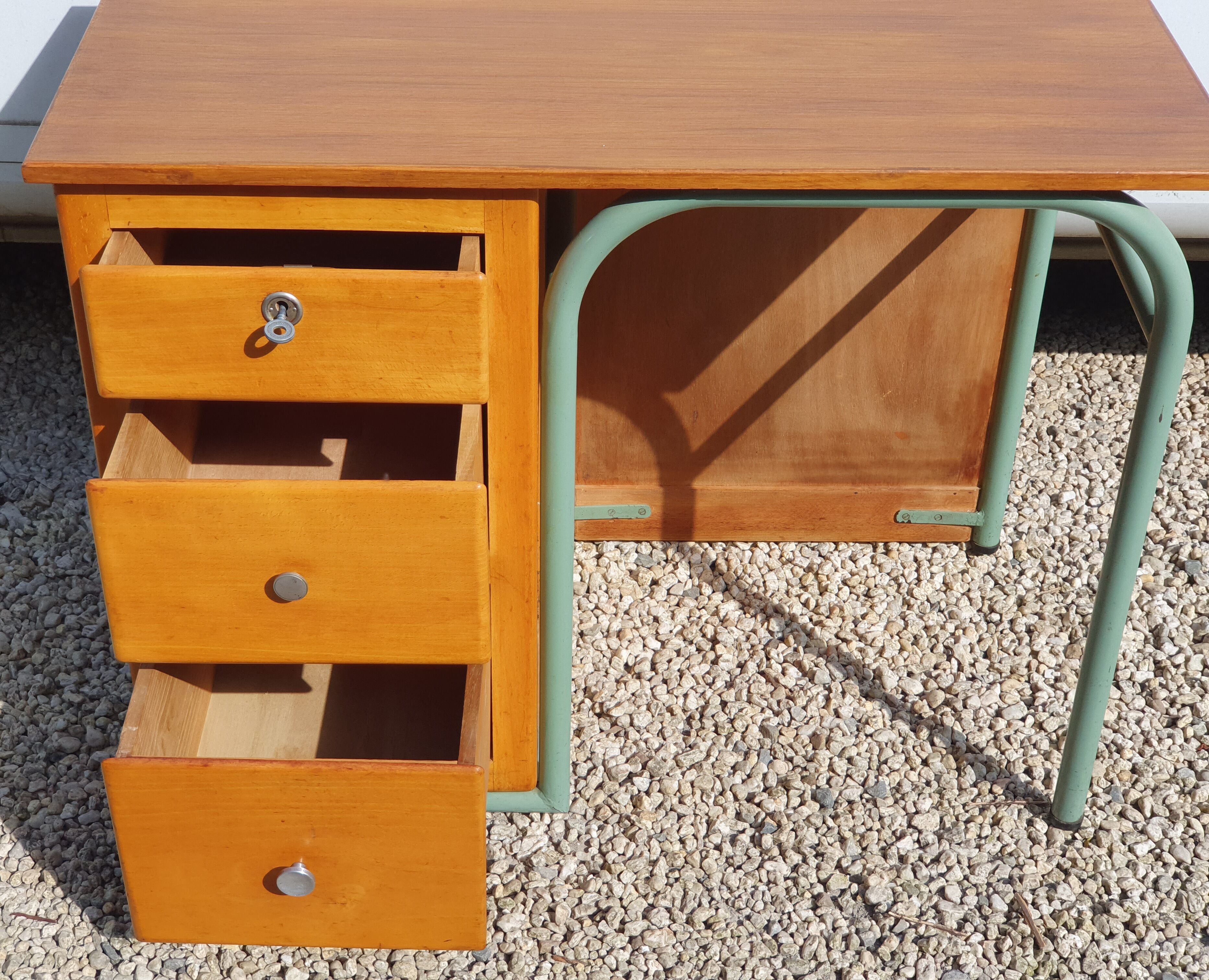 Small vintage desk with 3 drawers in lacquered tube and wood