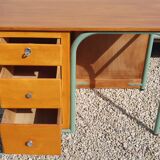 Small vintage desk with 3 drawers in lacquered tube and wood