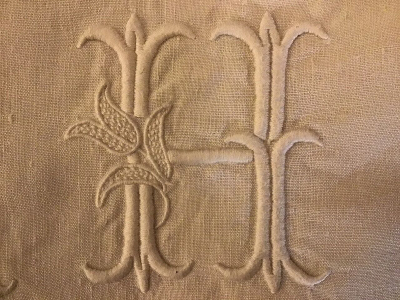 Vintage linen sheet 2 people monogrammed "AH"