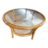 Vintage rattan and glass coffee table