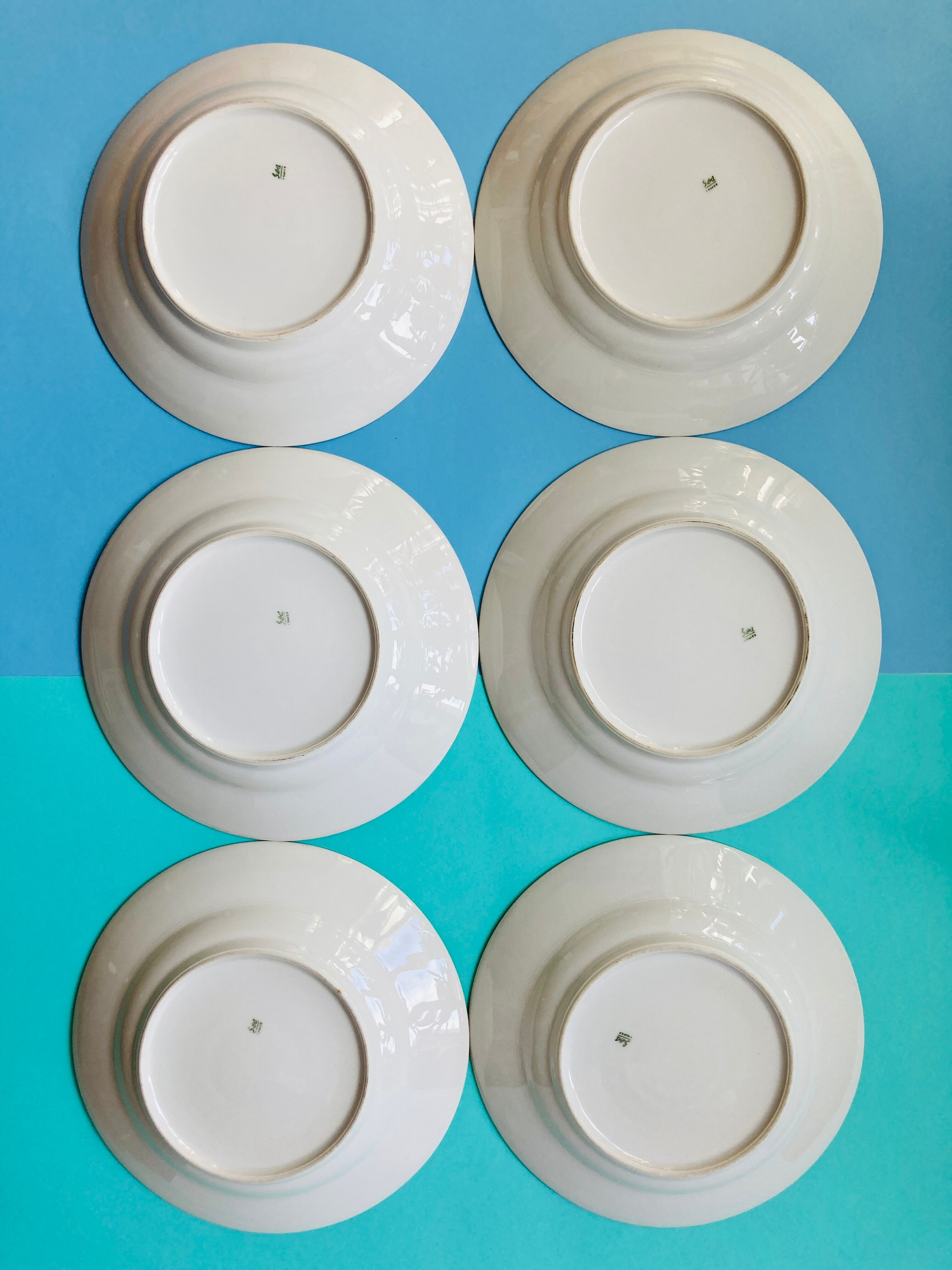 Lot 6 GDA white hollow plates golden edge 50s