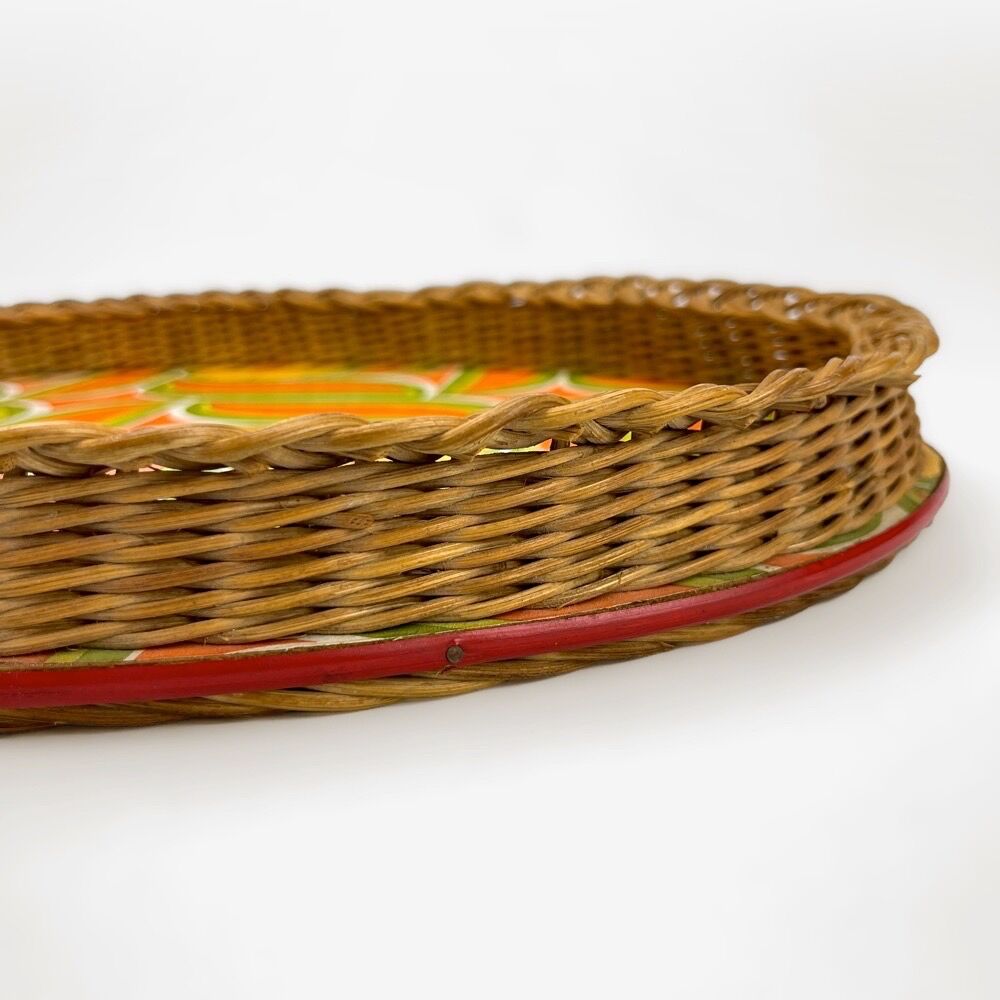 70's wicker and vinyl service tray