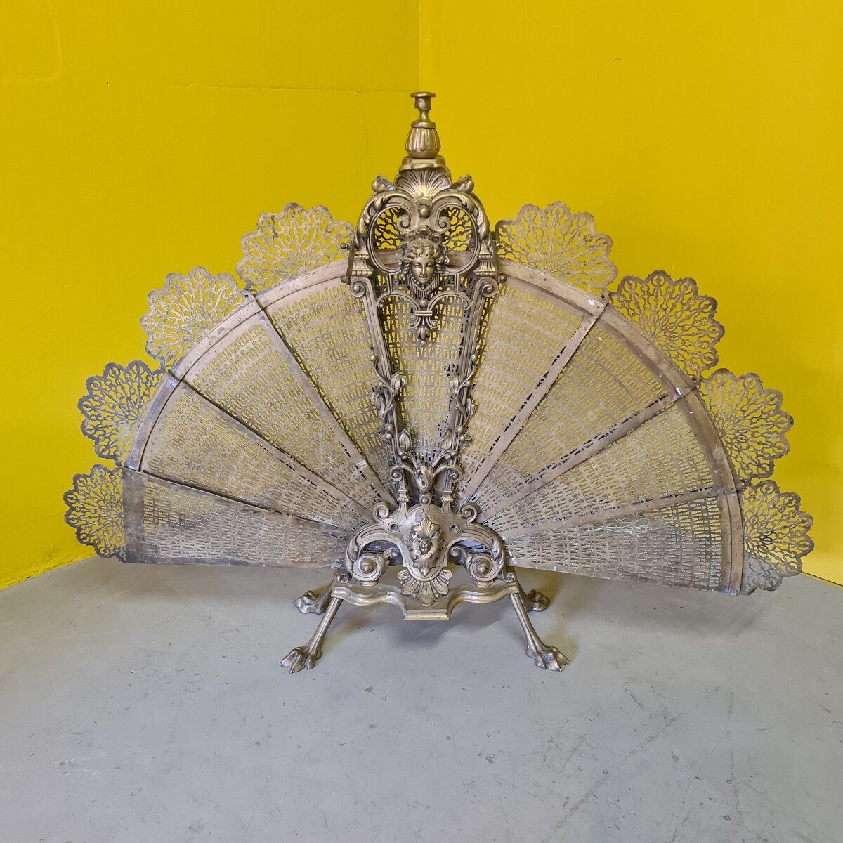 Antique french bronze fireplace screen peacock, from around 1900.