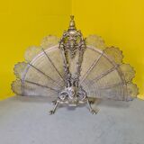 Antique french bronze fireplace screen peacock, from around 1900.