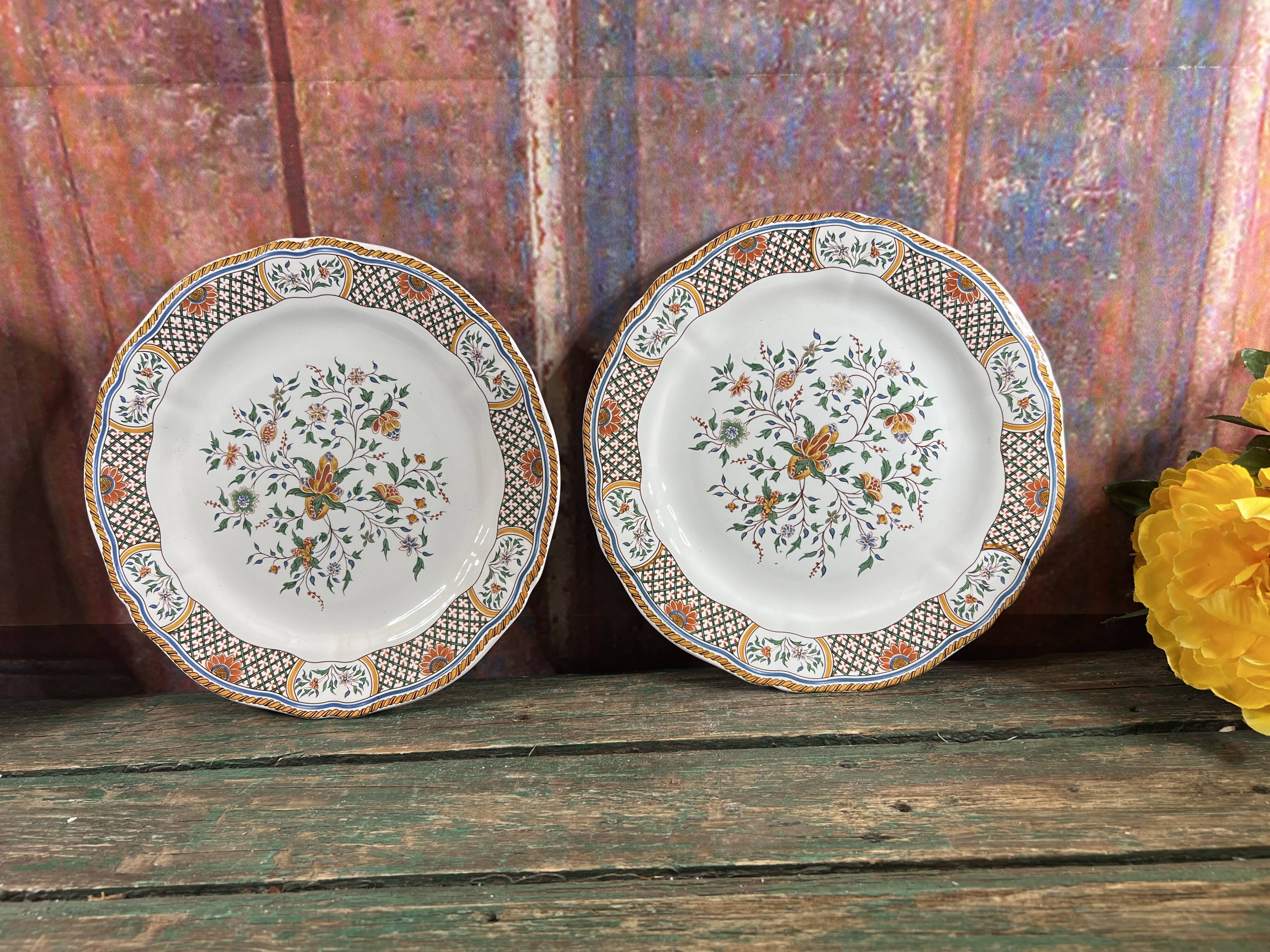 2 plates dessert Gien décor Rouen Sainfoin fleur