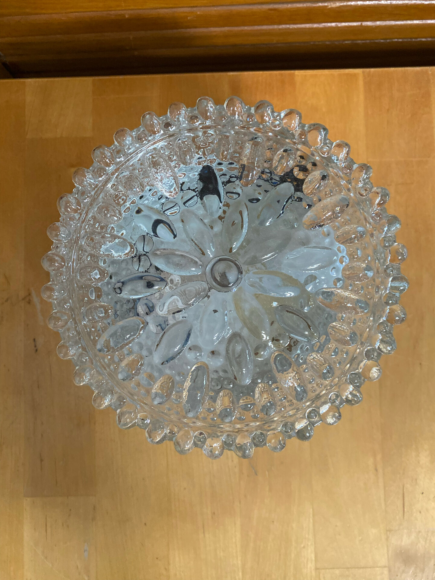 Vintage Ceiling Light Fixture with Moulded Glass + White Metal Support Mid-Century