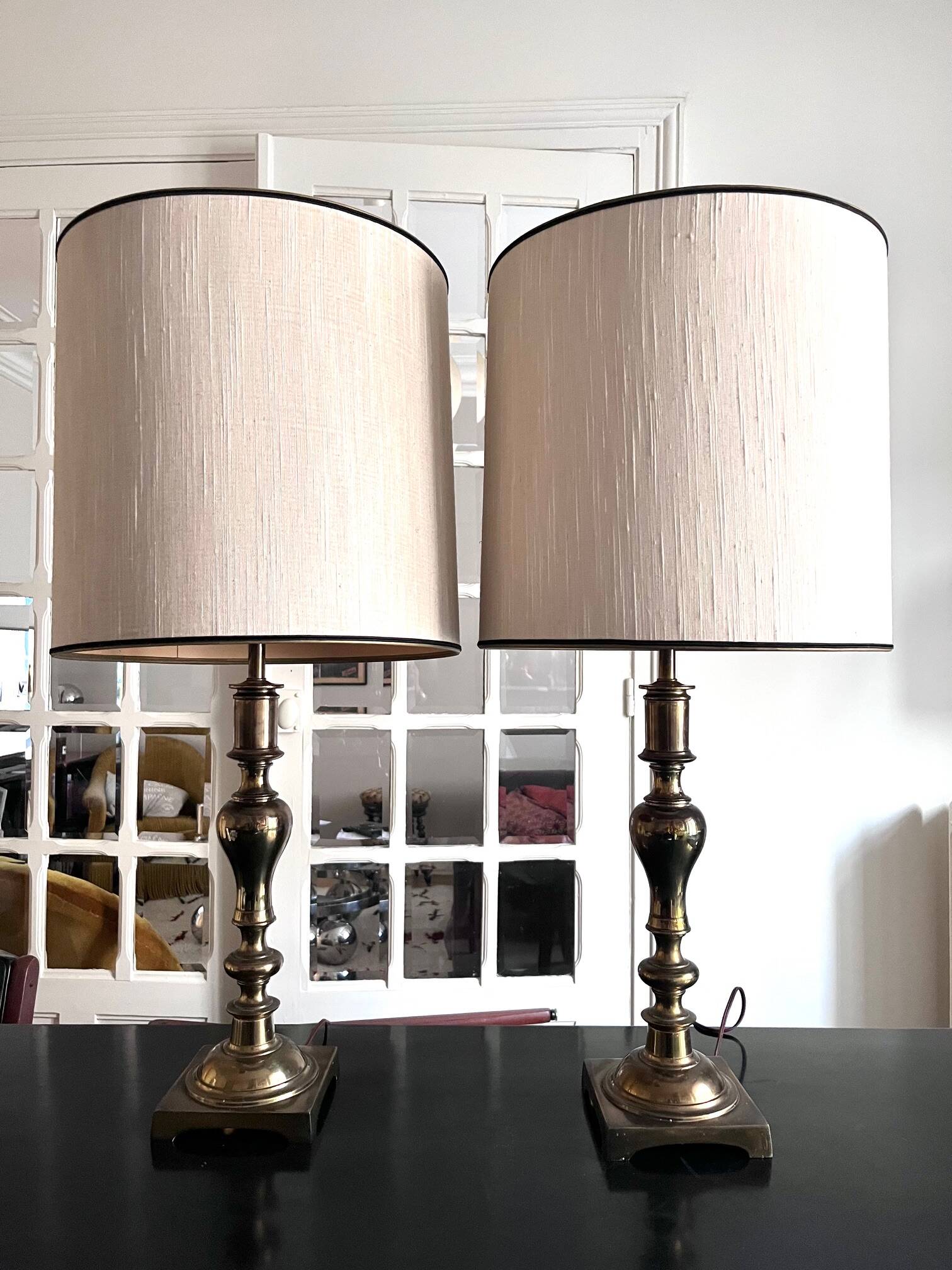 pair of american brass lamps