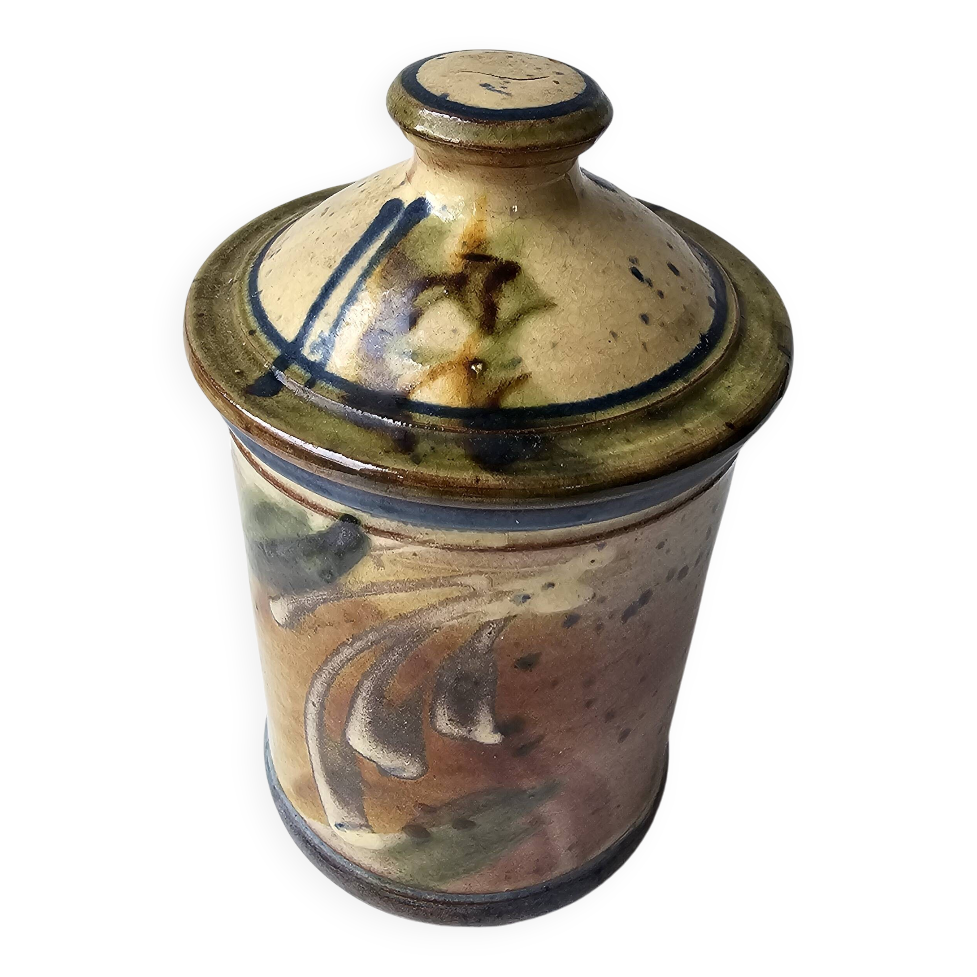 Covered stoneware ceramic pot - Signed Monogram BV (signature to be identified)