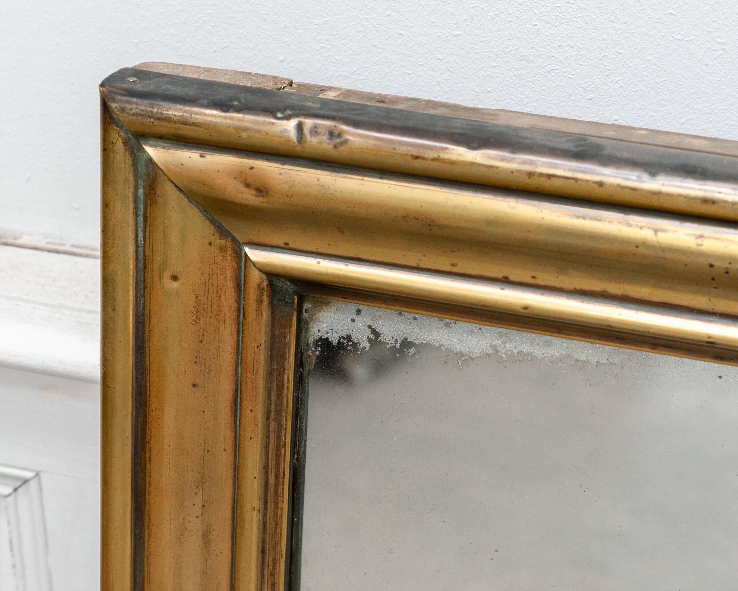 Miroir ancien en laiton de brasserie, 19ème
