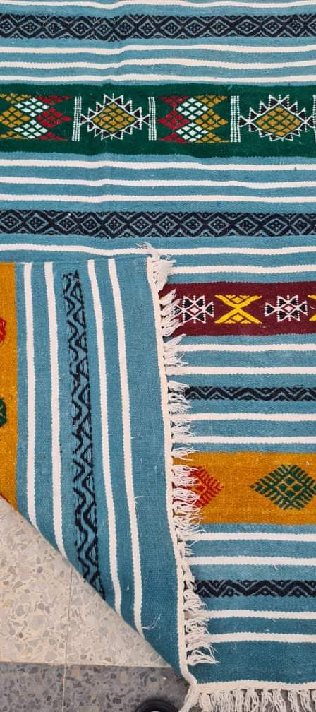 Traditional blue carpet with Berber motifs 200x115cm