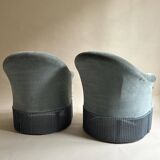 Blue velvet frog armchairs