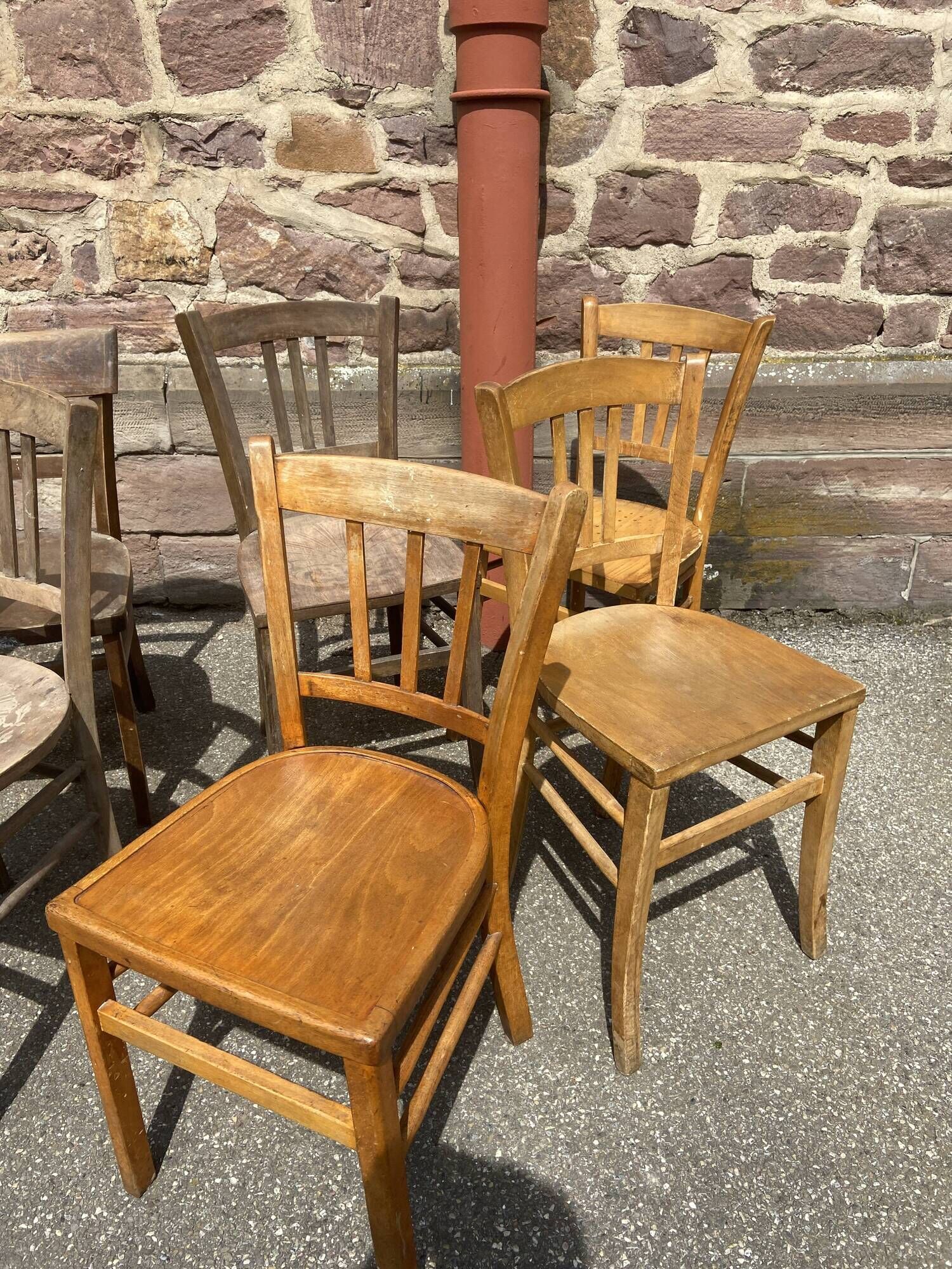 Lot of 15 bistro chairs vintage wood café mismatched