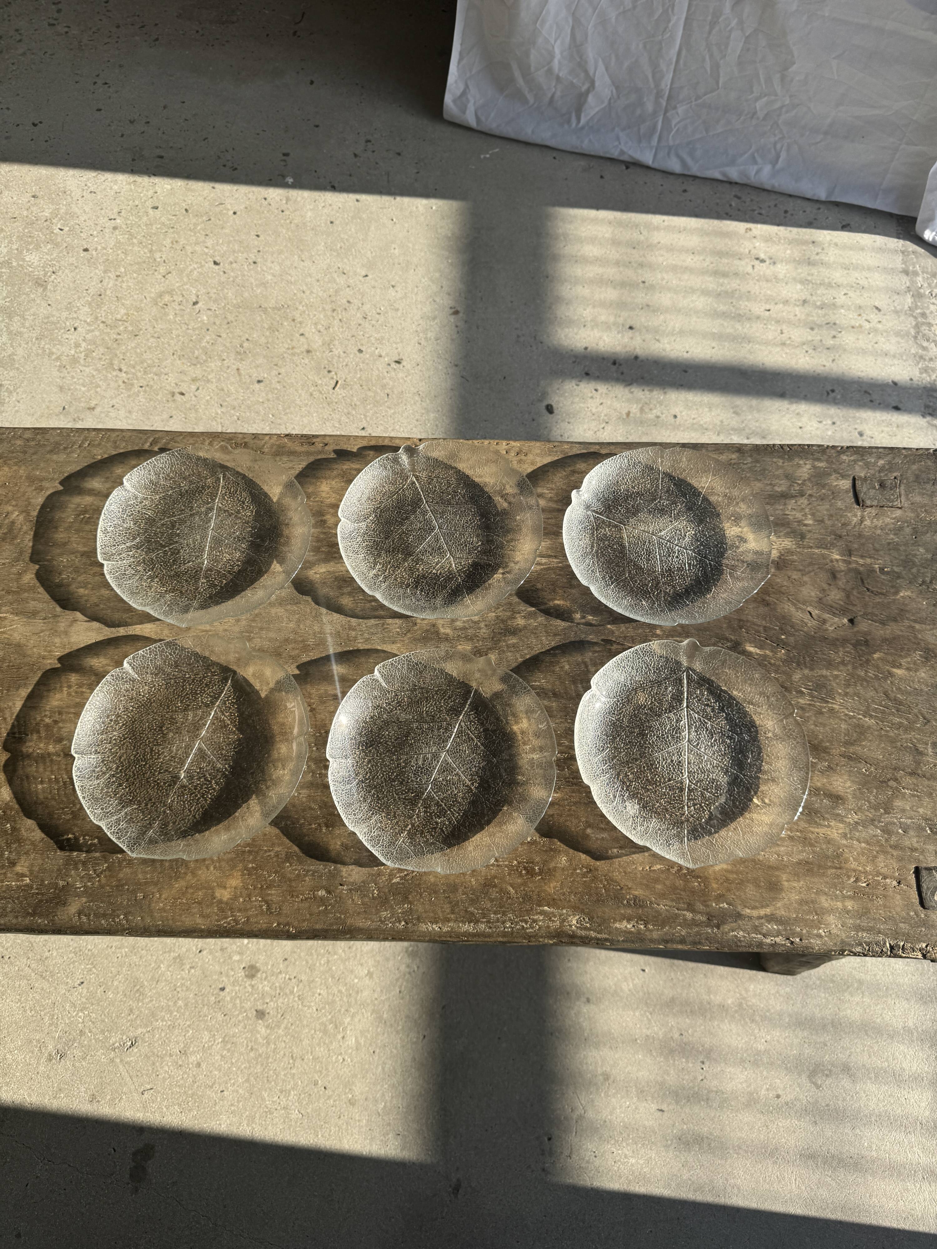 Lot de 6 petites assiettes en forme de feuille en verre vintage Arcoroc Asp