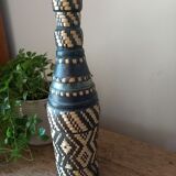 Bottle vase sheathing braided basketry and leather Ethnic Crafts