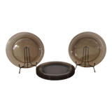 Set of 6 flat plates in smoked brown glass Vereco 70'S Vintage