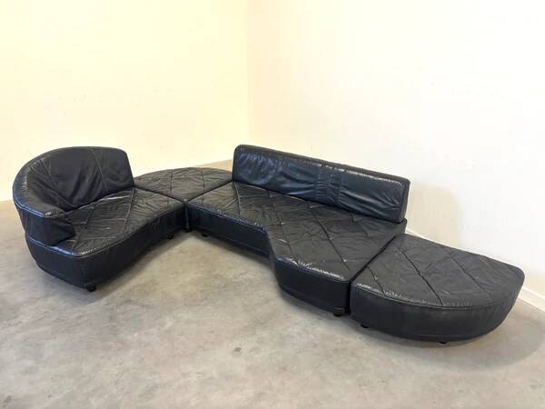 Canapé modulaire en cuir de mouton italien, design des années 1980