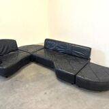 Canapé modulaire en cuir de mouton italien, design des années 1980