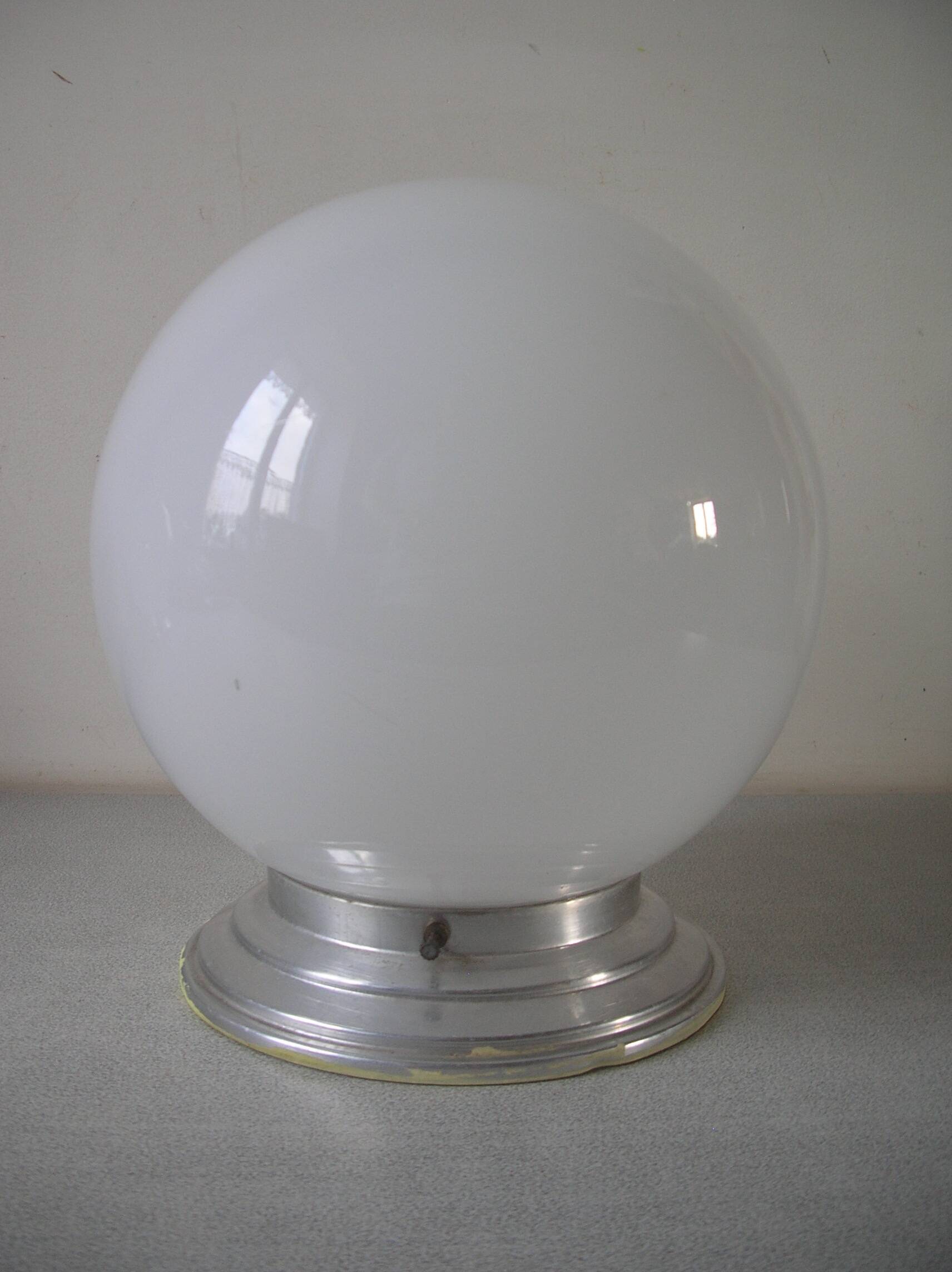 Old ceiling light globe ball sphere light in opaline aluminum support 22 cm