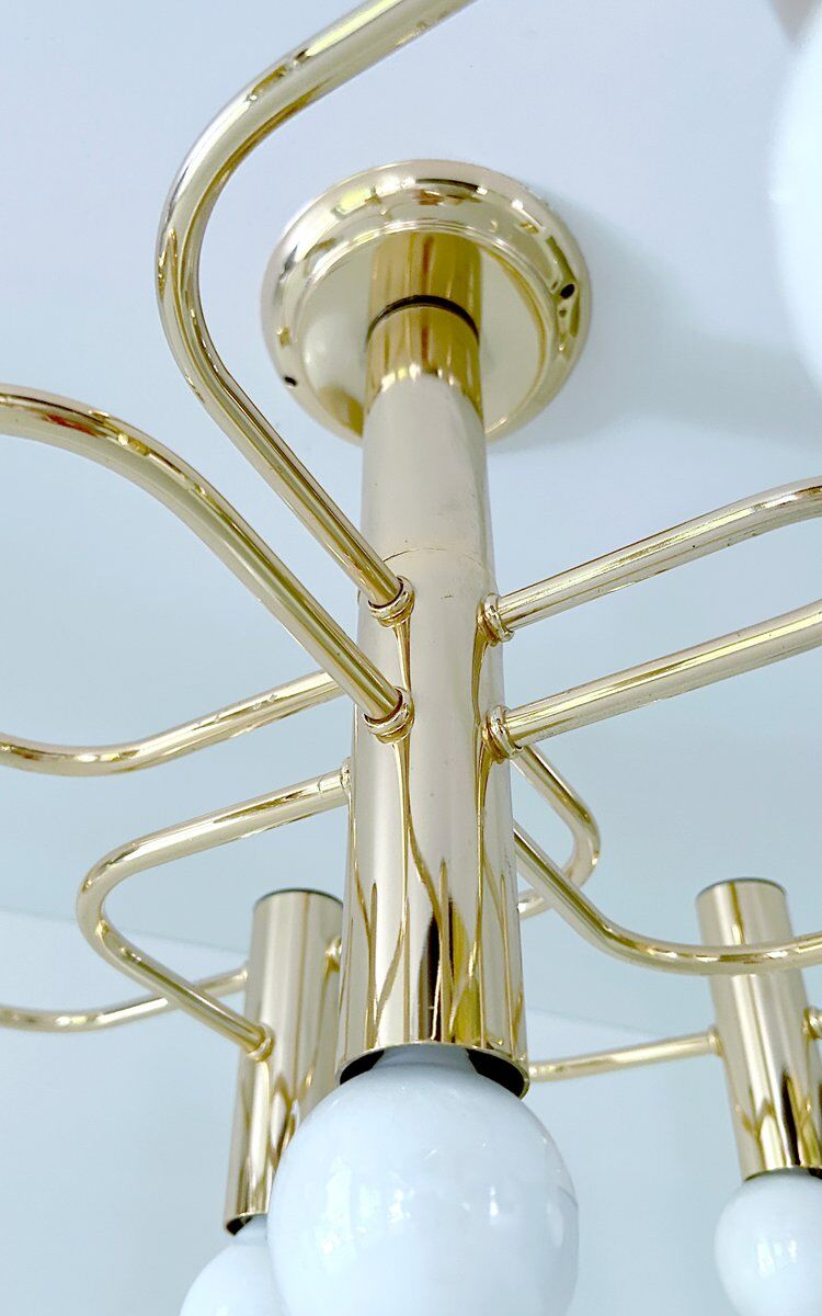 Large Space Age gilded ceiling light from Leola