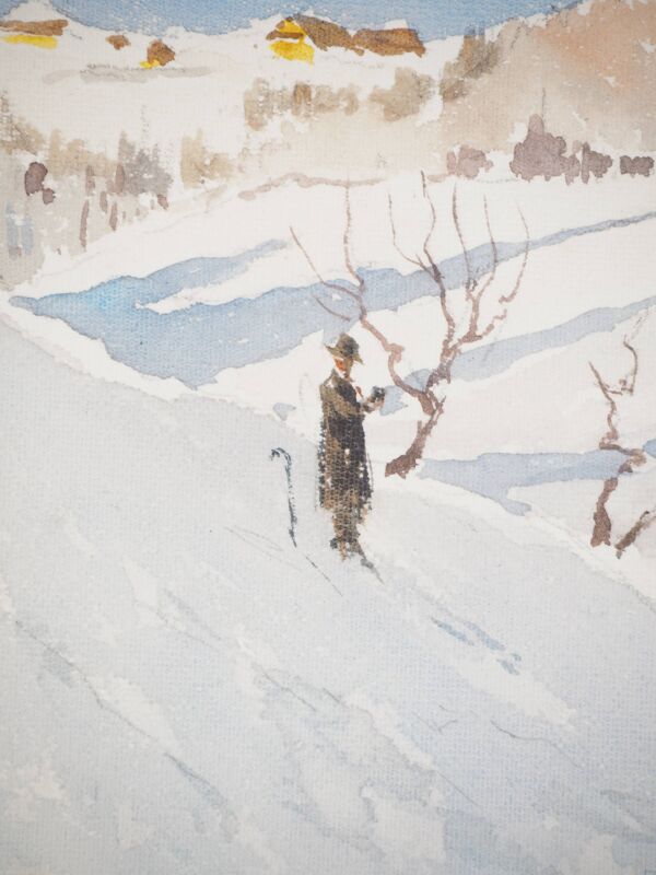 René leverd : suisse, tour de calèche à lagnau, aquarelle originale signée