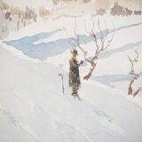 René leverd: switzerland, carriage ride in lagnau, original signed watercolor