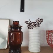 Vintage smoked glass jar with its hermetic lid manufactures in belgian 18cm high