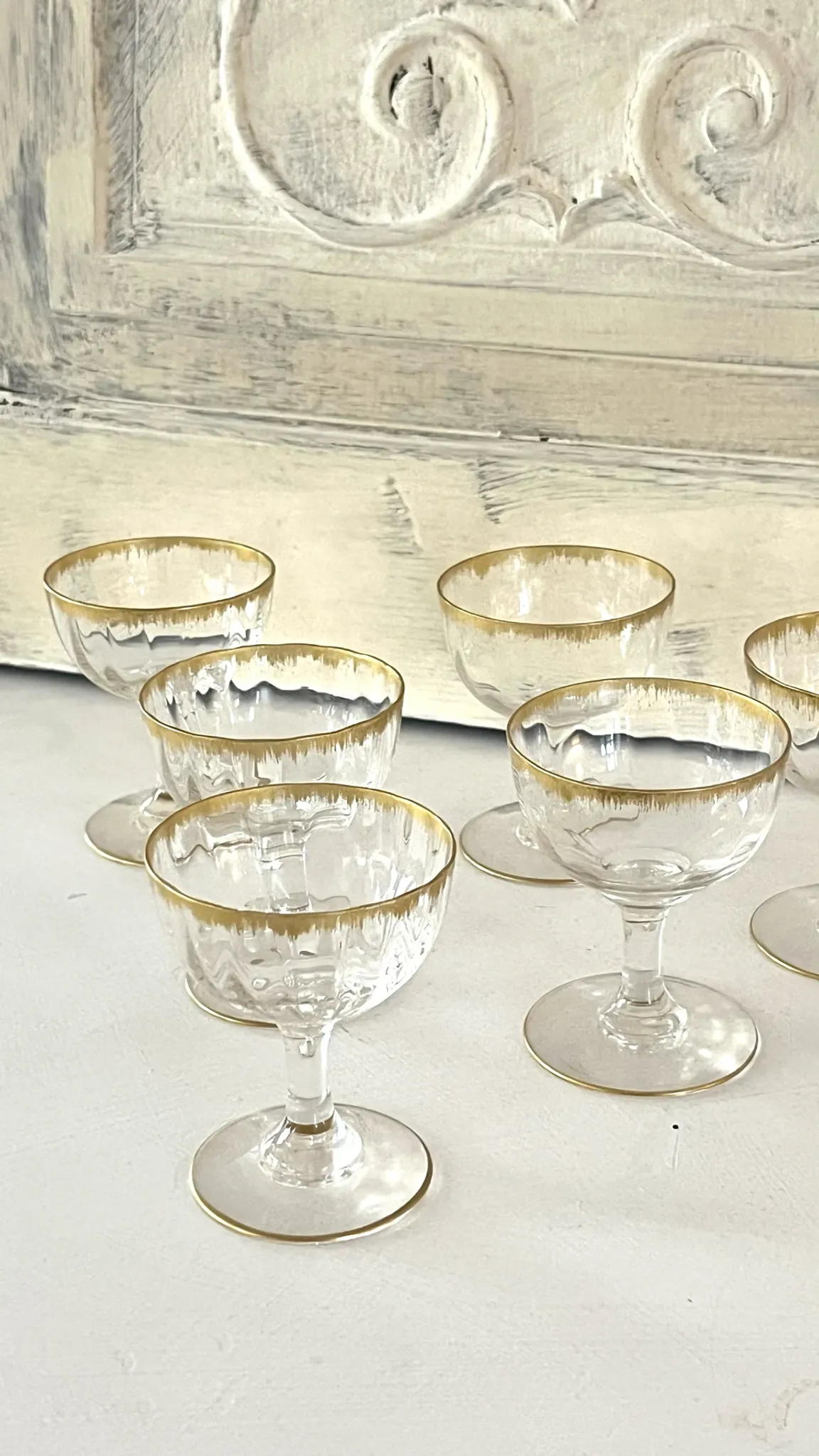 Liqueur Glasses, Vintage French Set of 6 – Gold Rimmed Stemware