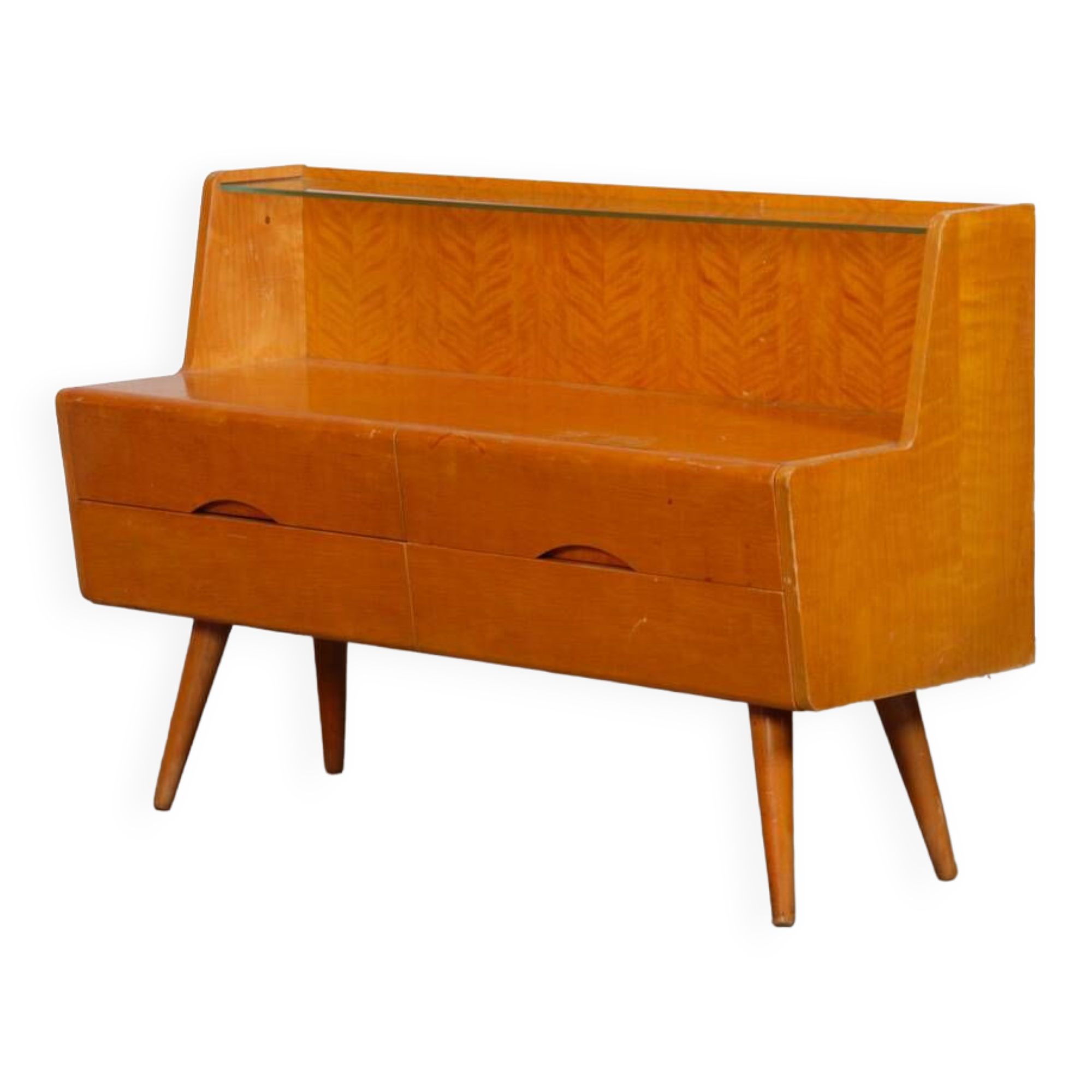 Vintage wood and glass storage, 1960