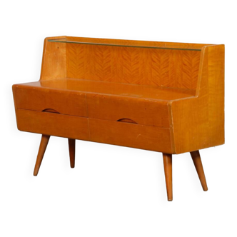 Vintage wood and glass storage, 1960