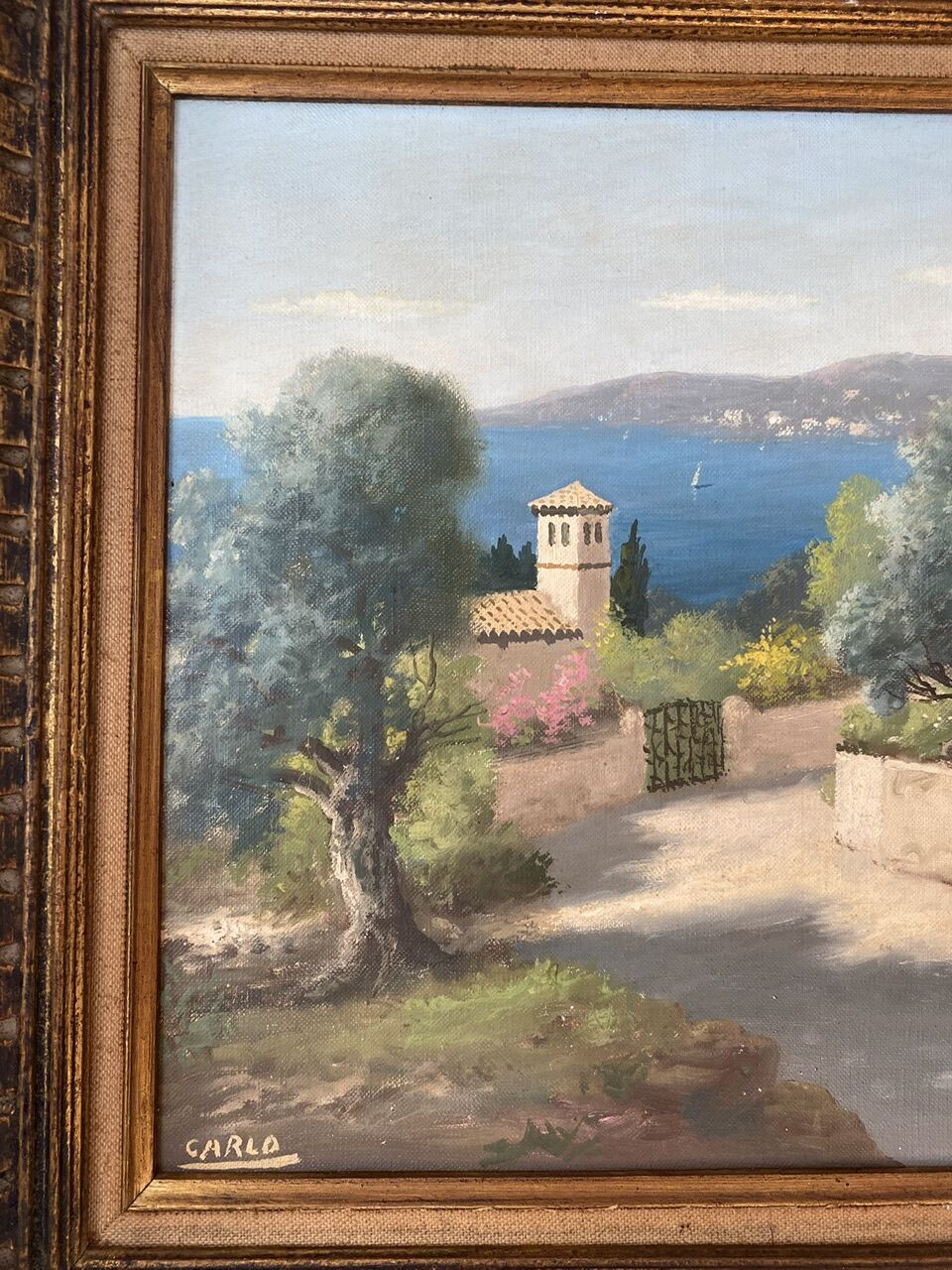 Tableau ancien, paysage provençal, signé, XXe siècle