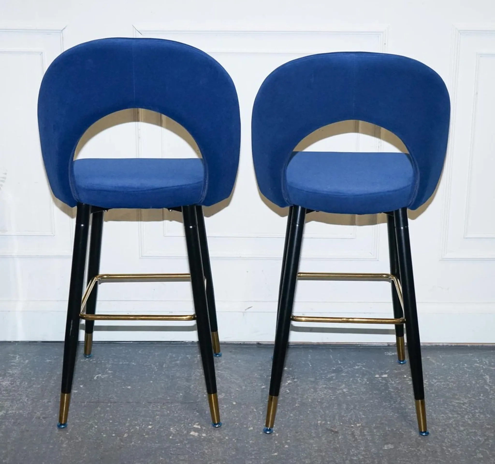 Chaises de Bar en Velours Bleu avec Cadre Doré