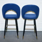 Chaises de Bar en Velours Bleu avec Cadre Doré