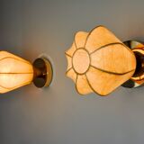 Pair of "cocoon" wall lights, resin and pine, Italy, 1970