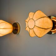 Pair of "cocoon" wall lights, resin and pine, Italy, 1970