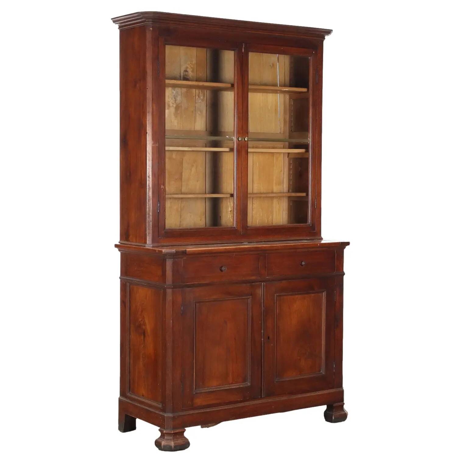 Antique Louis-Philippe walnut library, Italy, 19th century