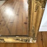 Miroir ancien en bois doré et glace au mercure XIXème, trumeau de cheminée vintage