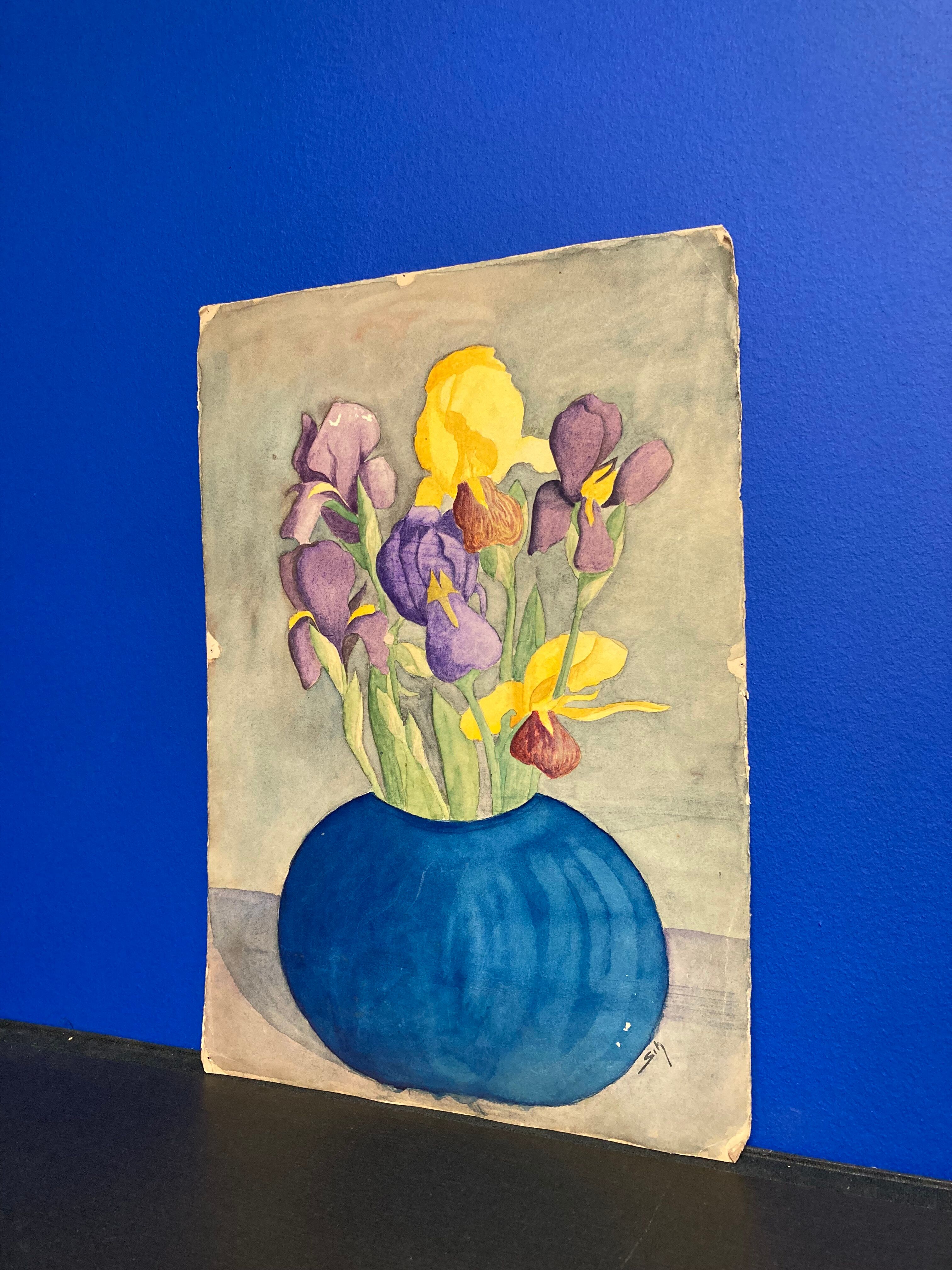 Watercolor with vintage irises