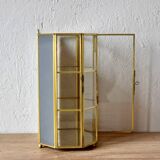 Small vintage octagonal display case in transparent glass, mirror glass and brass - jewelry display