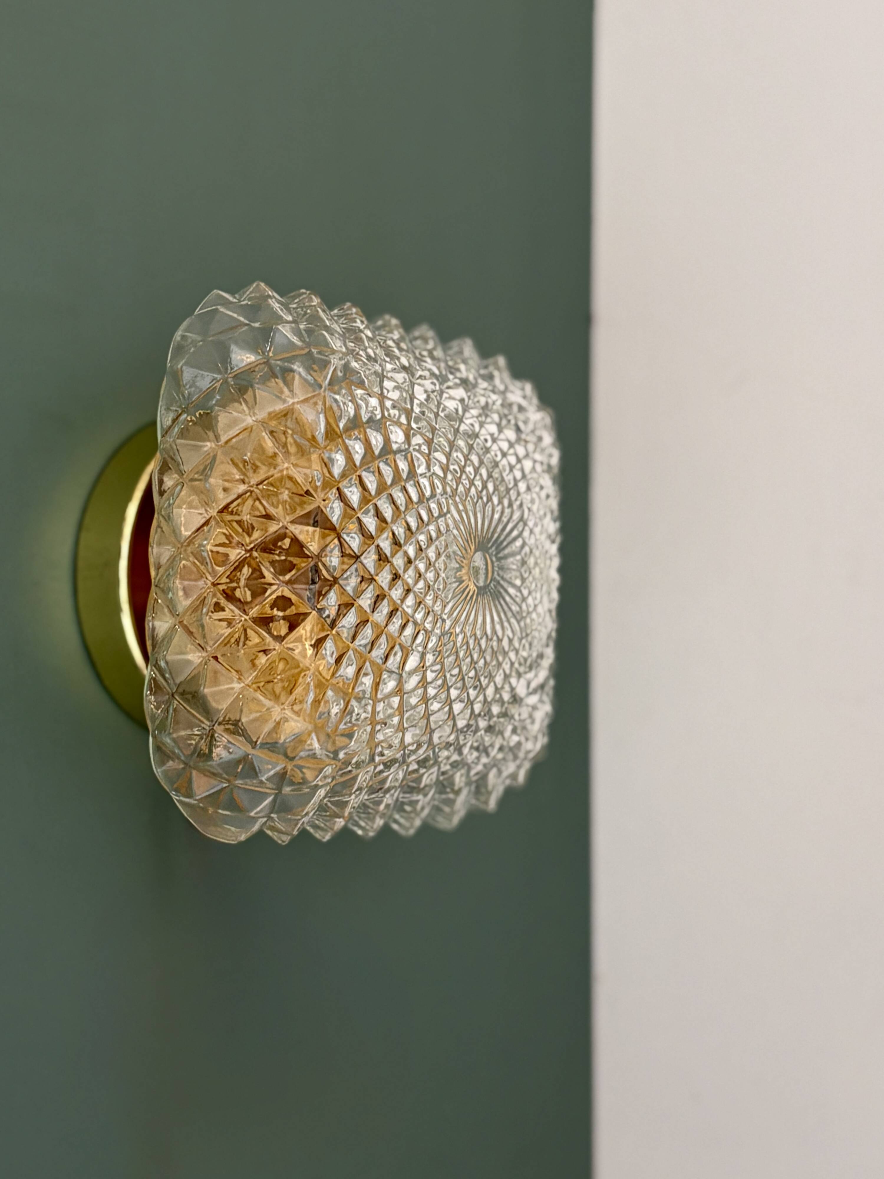 Vintage square globe wall or ceiling light in moulded glass