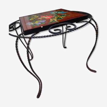 Side table wrought iron and faience Vallauris