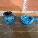 Pichet + Pan Charles CART Cyclope Ceramic Blue France Vintage #D5